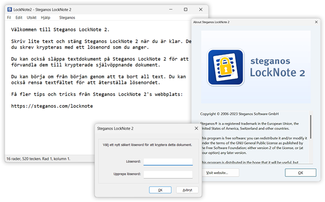 Skärmbilder av Steganos LockNote 2