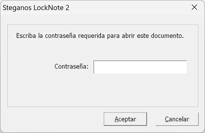 Запит пароля у Steganos LockNote 2